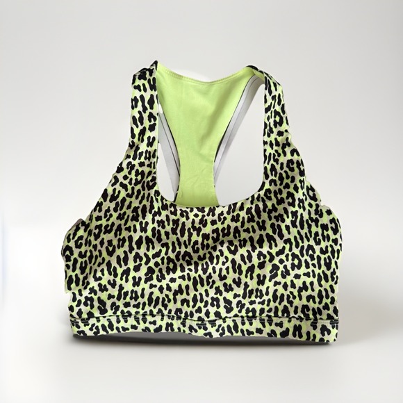 Fabletics Leopard Print Workout Set Size S Neon Green Sports Bra‎ & Leggings - Picture 2 of 7